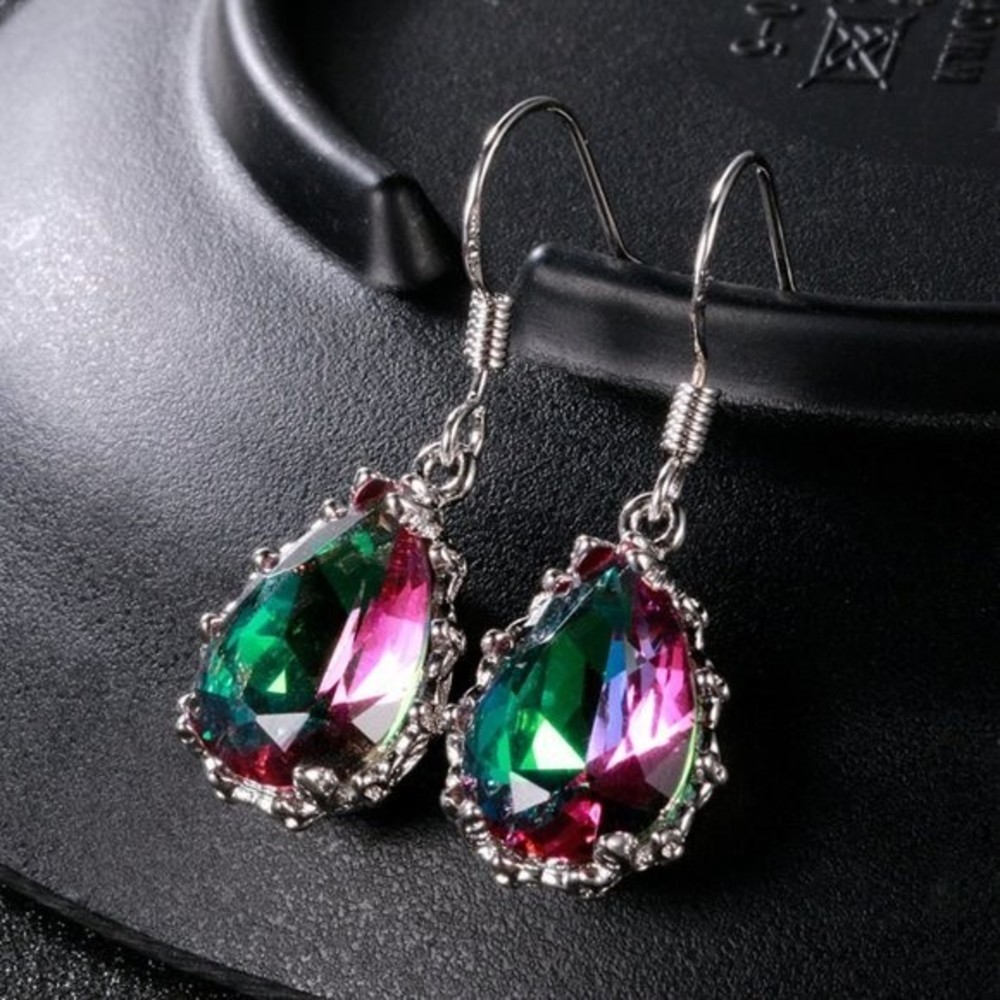 Elegant Vintage Boho Inlaid Crystal Water Droplets Irridescent Dangle Earrings